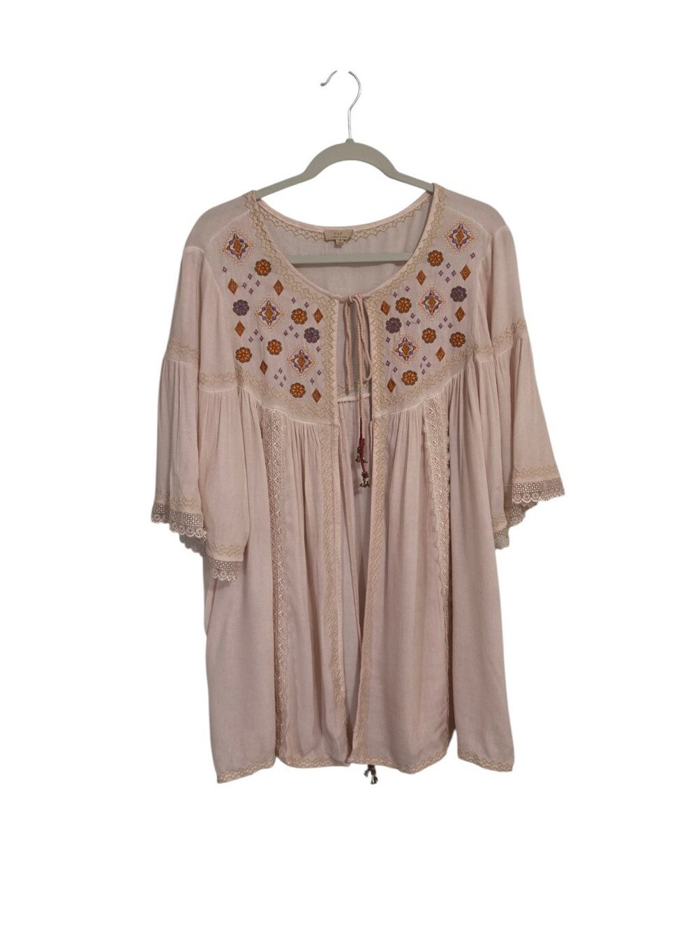 Chelsea & Violet Pink Embroidered Lace Open Front Kimono Cardigan Top M